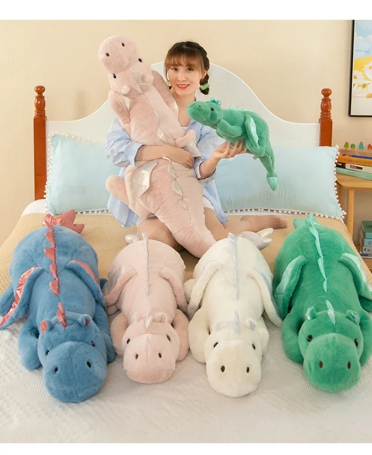 Large Giant Dragon Plush Pillow – Soft Stuffed Dinosaur Toy in 80cm–150cm - Multiple Colours