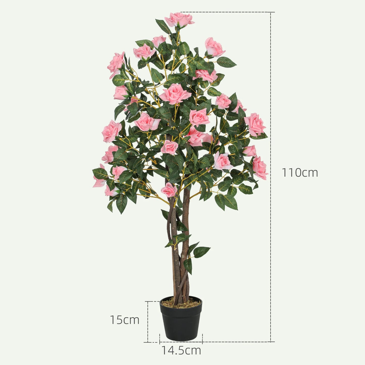 Set of 2 Large Tall 1.1m Artificial Pink Rose Trees in Pots – Decorative Faux Plants for Home, Office & Events