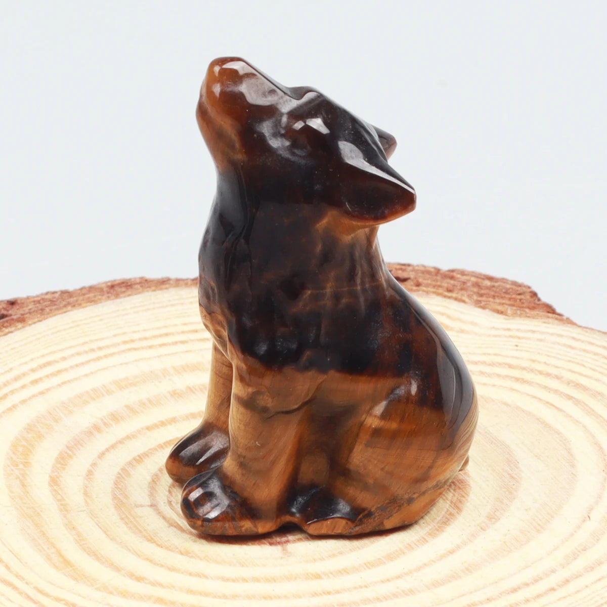 Crystal Howling Wolf Figurines – Hand-Carved Natural Stone Animal Wolves Figures for Chakra Energy Healing & Home Décor