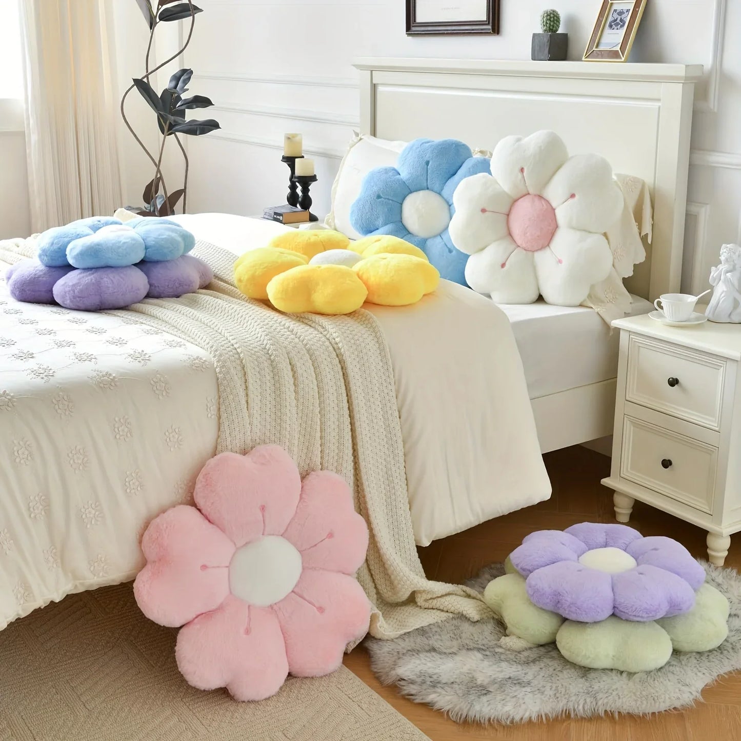 Sunflower Daisy Flower Cushion Pillow, Seat Cushion Plush Toy Mat Gift
