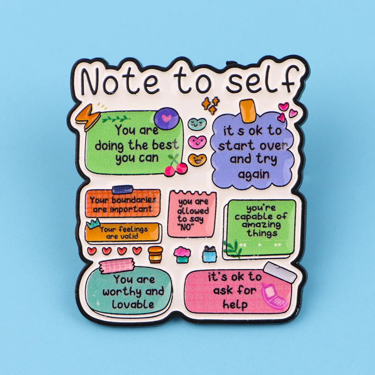 Note To Self Motivational Quotes Enamel Pin Badge Self-Love Reminder Mental Health Inspirational