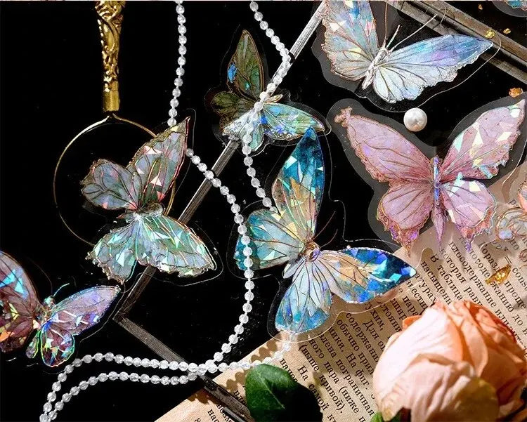 20-Pc Butterfly Film Stickers Pack – Pink, Green, Blue & Multi-Colour 3D Decals Scrapbook