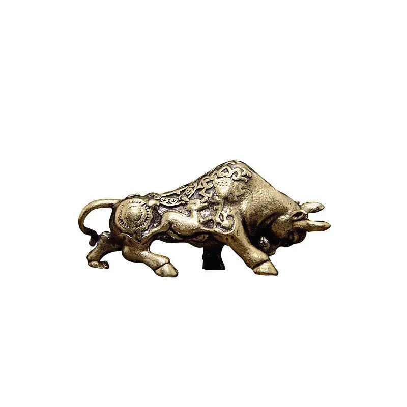 Mini Brass Copper Metal Bull Figurine – Desk Buddy Ornament Collectible