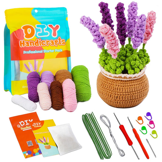 DIY Beginners Crochet Potted Flower Plant Kit – Lavender,Tulips, Daisies, Sunflowers