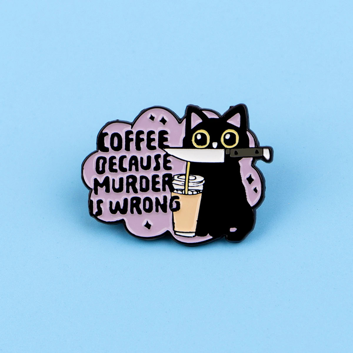 Funny Black Cat Enamel Pin Badge Coffee Brooch Lapel Backpack Clothing Accessories