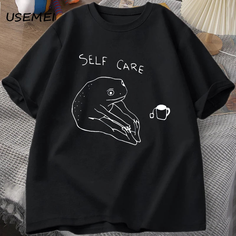 Funny Frog Self-Care T-Shirt Top – Retro Funny Design Tee for Women & Men Unisex