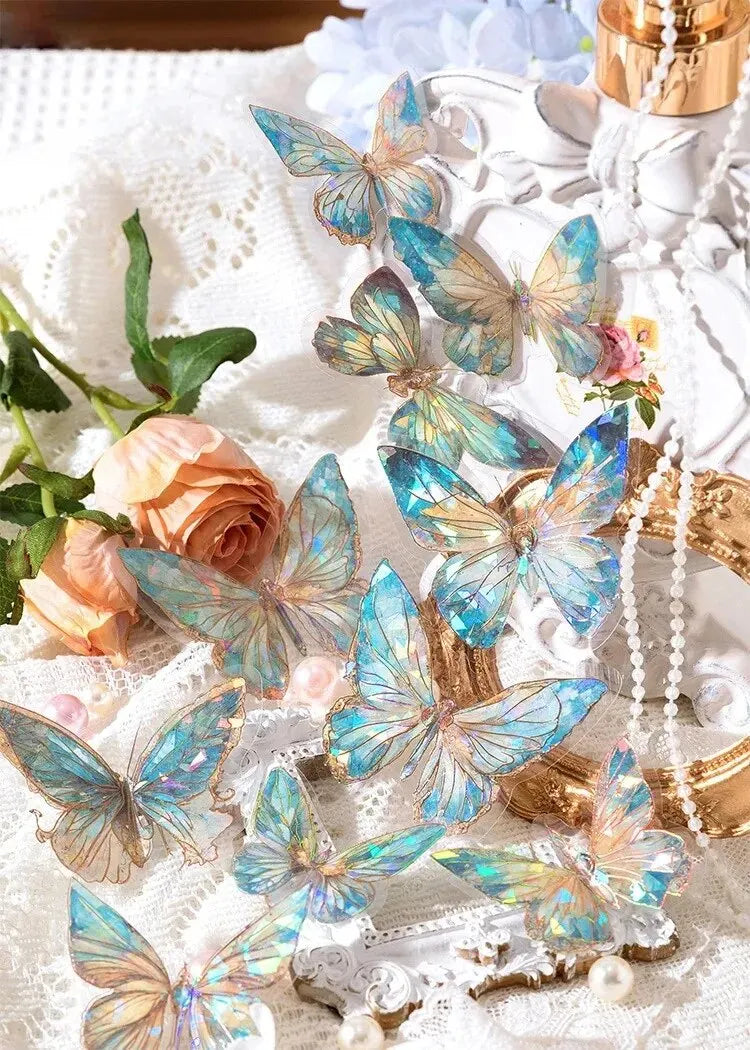 20-Pc Butterfly Film Stickers Pack – Pink, Green, Blue & Multi-Colour 3D Decals Scrapbook
