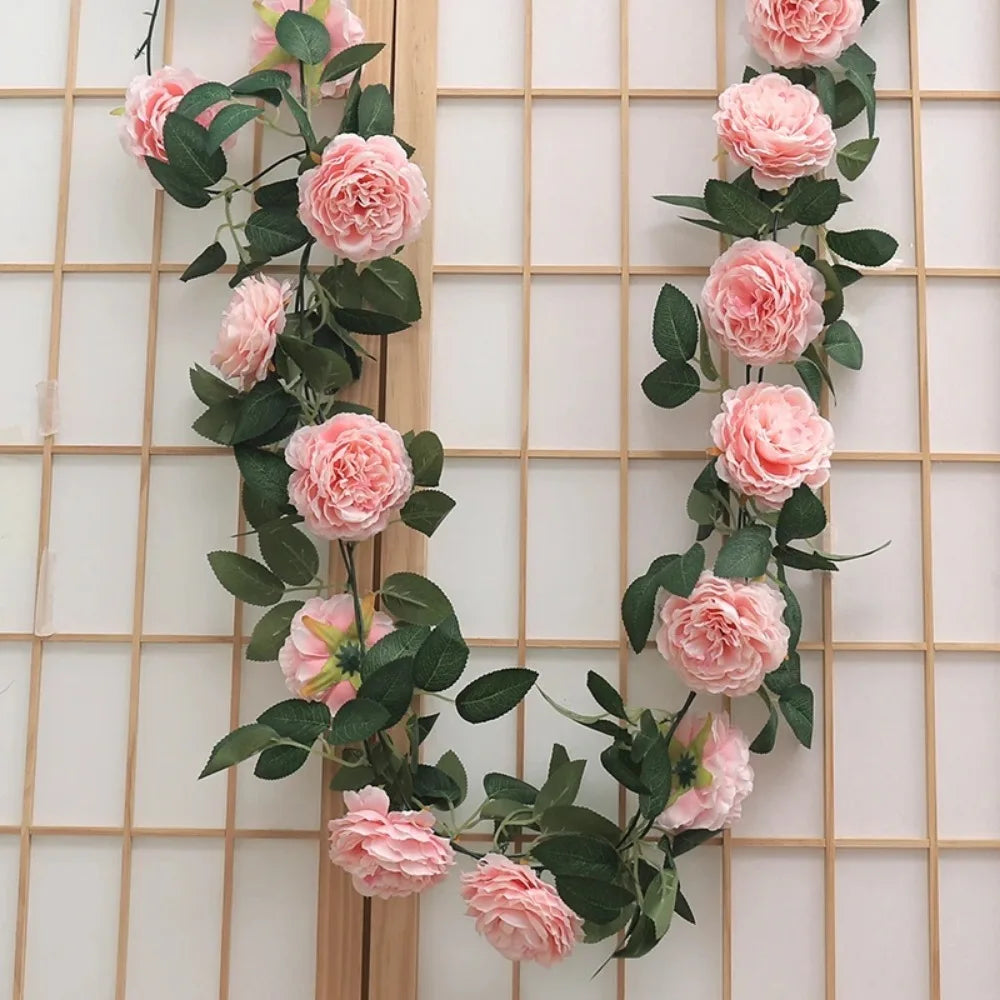 Silk Peony Garland – Pink Artificial Hanging Peonies Flower Vine for Home, Wedding & Party Décor