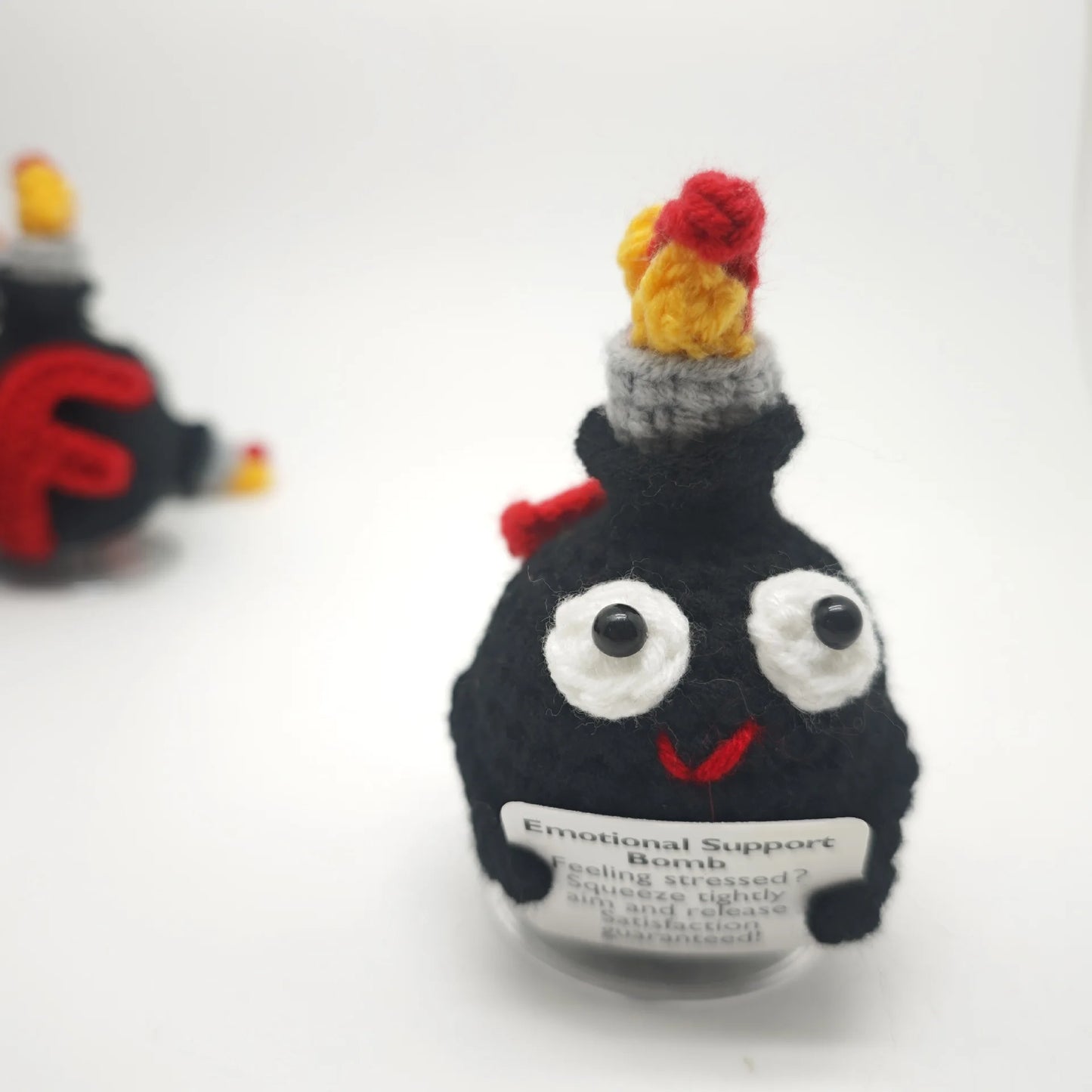 Crochet Knitted Emotional Support Cannonball Bomb – Funny Stress Relief Gift with Card Handmade Style Decor Stress Anxiety Relief Comedy Novelty