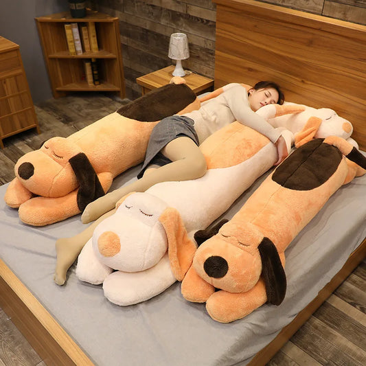 90-150cm Giant Large Dog Plush Toy Long Body Pillow in Brown or White
