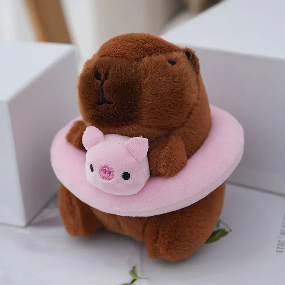 Capybara Plush Keychain with Swimming Swim Ring Float or Hoodie – Cute Mini Stuffed Animal Bag Charm