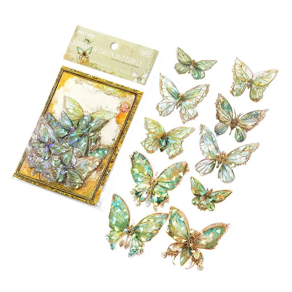 20-Pc Butterfly Film Stickers Pack – Pink, Green, Blue & Multi-Colour 3D Decals Scrapbook