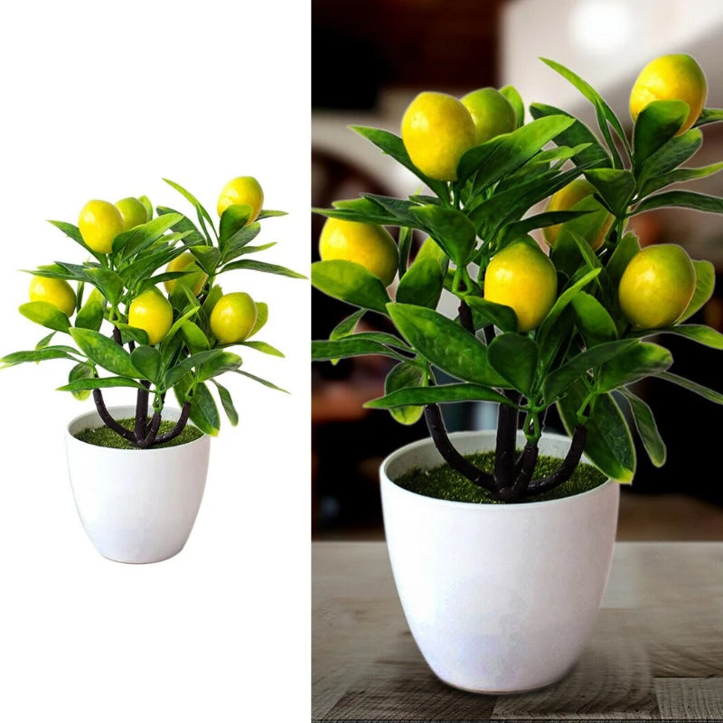 Artificial Lemon Tree in Pot – 18cm Faux Bonsai for Home & Kitchen Décor