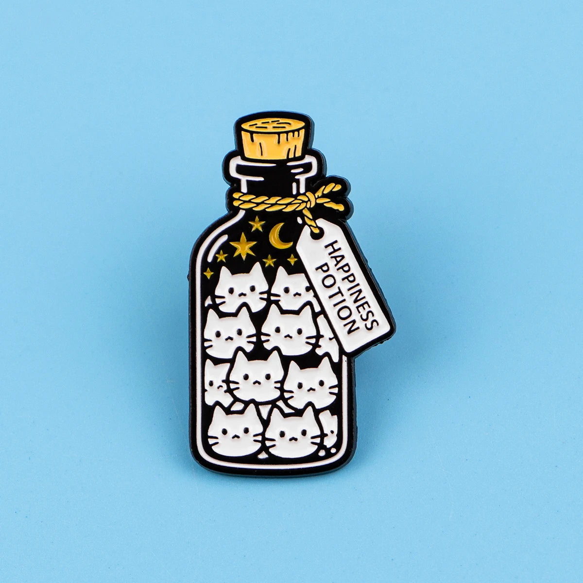 Happiness Potion Funny Cute Cat Kitten Bottle Enamel Brooch Lapel Pin Badge Novelty Gift