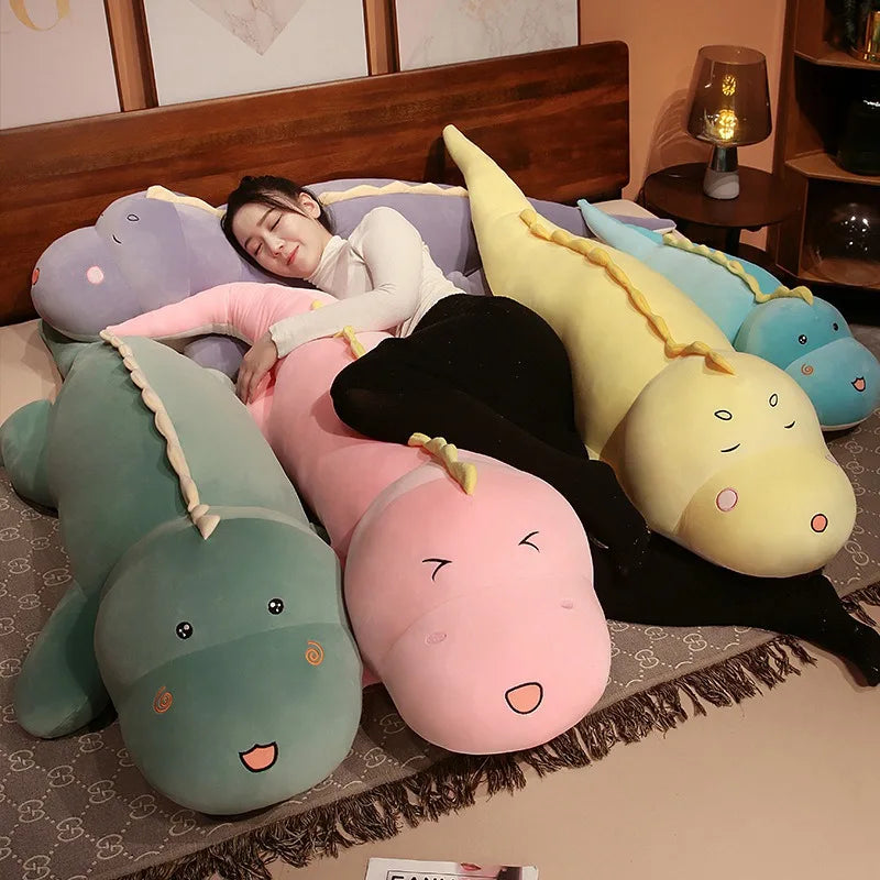 Giant 80-150cm Long Dinosaur Crocodile Plush – Soft Cartoon Plush in Green, Pink, Blue, Yellow, or Purple