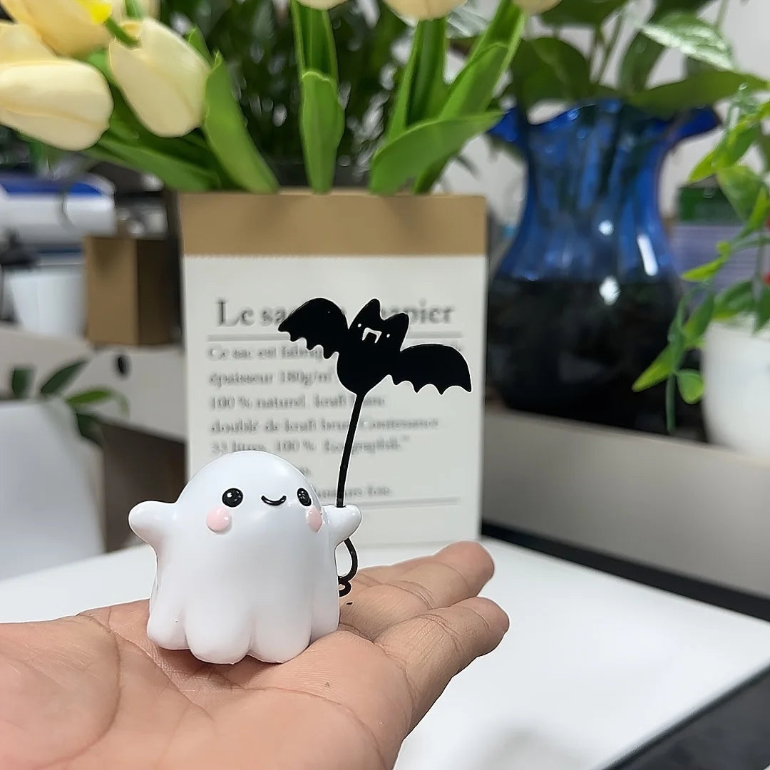 Halloween Cute Ghost with Bat Balloon Decoration – Spooky Desktop Party Ornament Gift