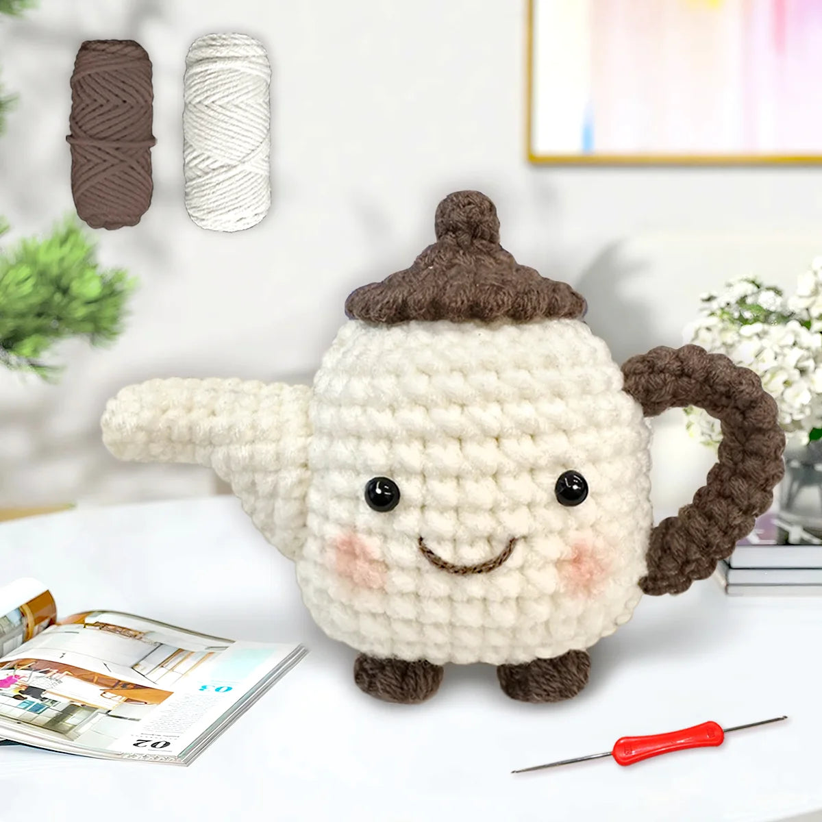 DIY Teapot Crochet Kit for Beginners – Easy Craft Set for Tea Lover