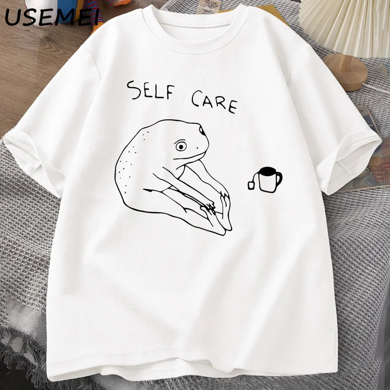 Funny Frog Self-Care T-Shirt Top – Retro Funny Design Tee for Women & Men Unisex