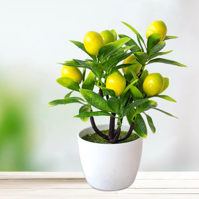 Artificial Lemon Tree in Pot – 18cm Faux Bonsai for Home & Kitchen Décor