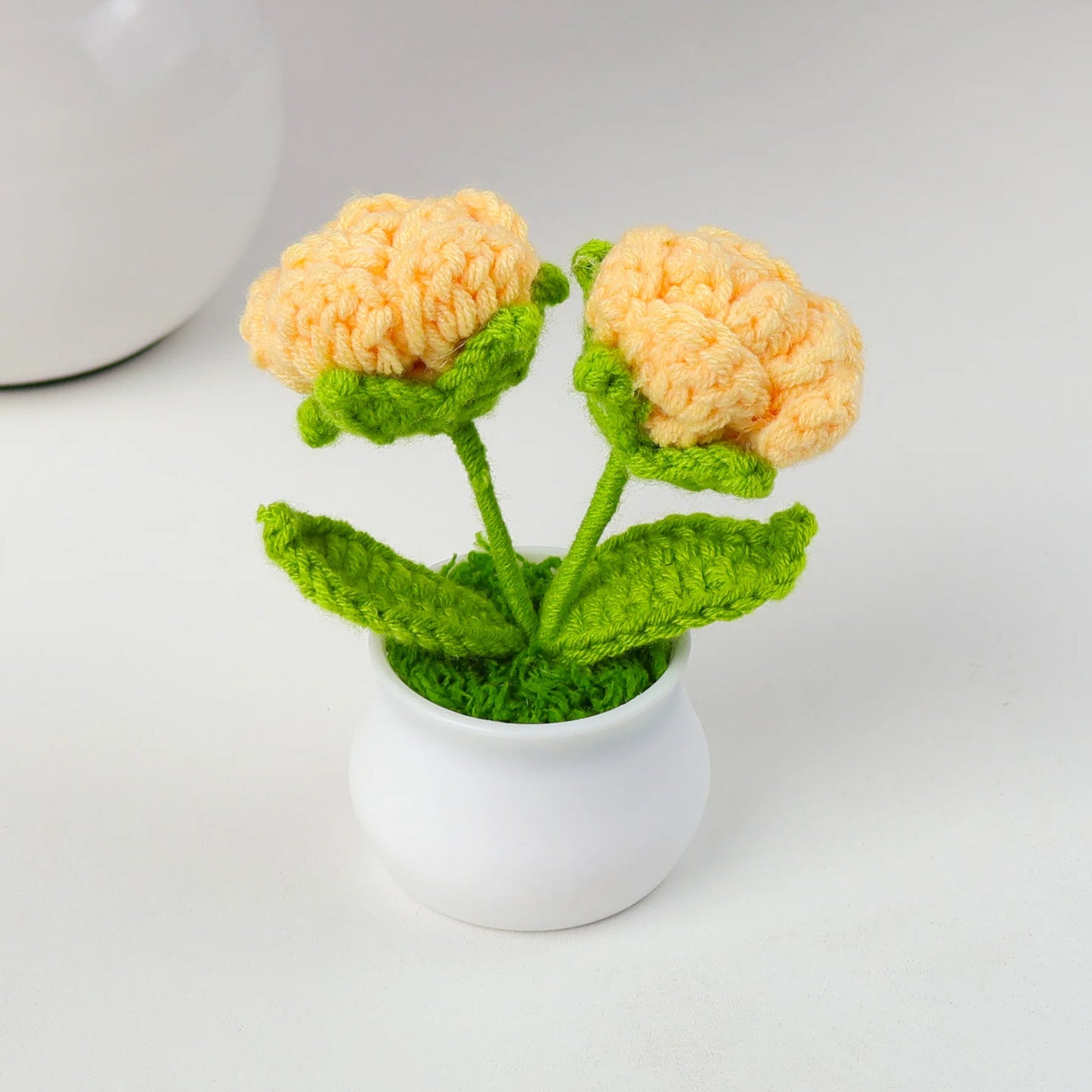 Crochet Knitted Artificial Flower Plant in Pot - Hand Woven Potted Desk Desktop Home Decor Gift Ornament