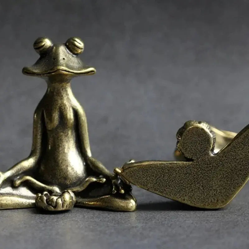 Mini Brass Copper Metal Zen Frog Meditating Figurine – Incense Holder Desk Buddy Ornament Collectible