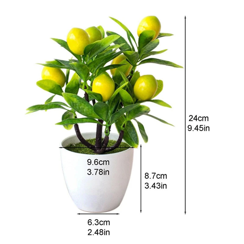 Artificial Lemon Tree in Pot – 18cm Faux Bonsai for Home & Kitchen Décor