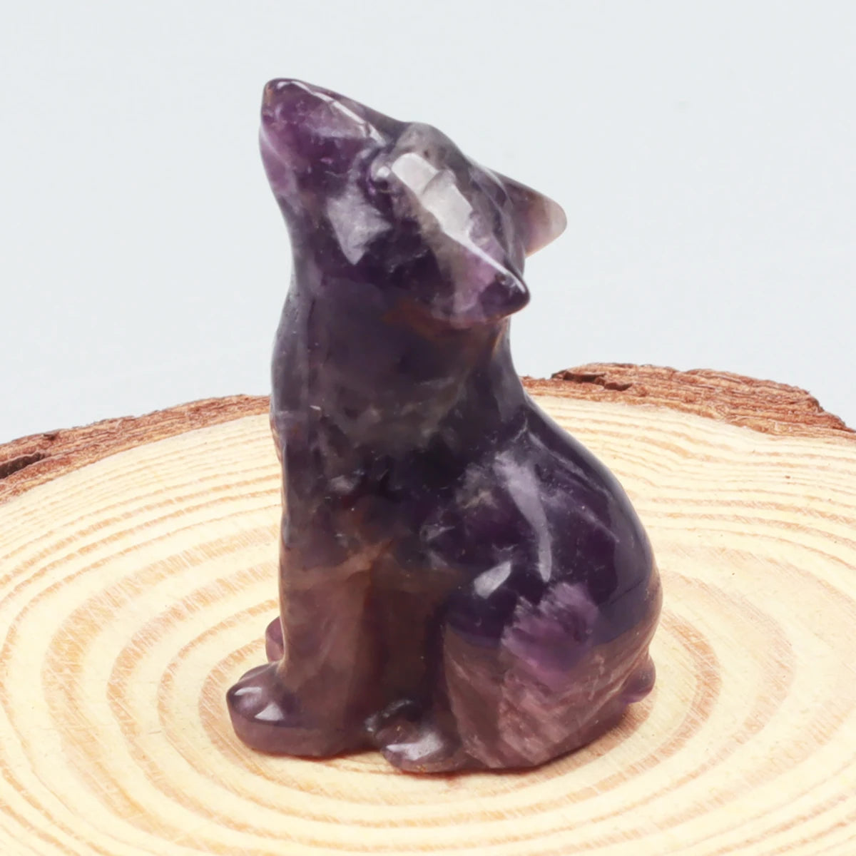 Crystal Howling Wolf Figurines – Hand-Carved Natural Stone Animal Wolves Figures for Chakra Energy Healing & Home Décor