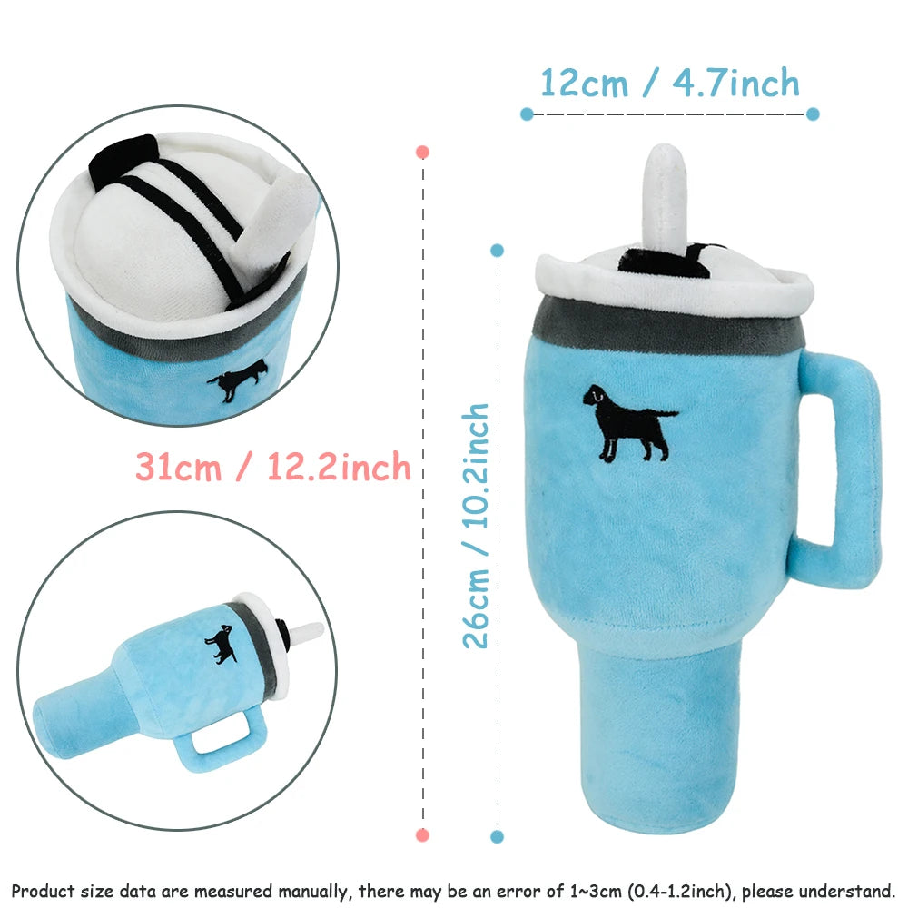 Large Squeaky Drink Cup Plush Dog Toy – 31cm Tall, Soft & Durable with Handle