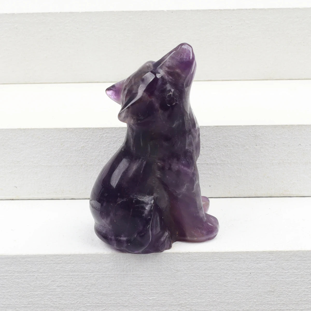 Crystal Howling Wolf Figurines – Hand-Carved Natural Stone Animal Wolves Figures for Chakra Energy Healing & Home Décor