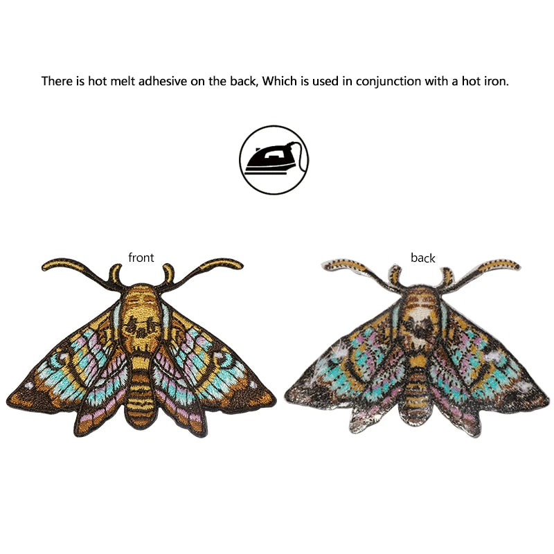 Colourful Skull Moth Embroidered Patch – Iron-On or Sew-On Fabric Badge