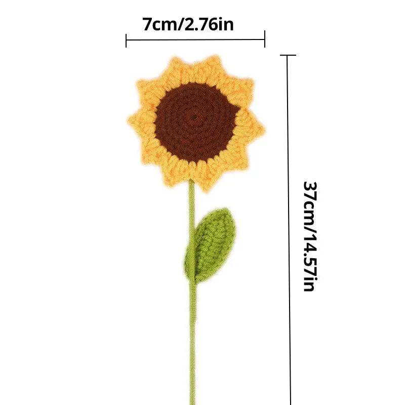 3-Piece Knitted Sunflower Bouquet – Handmade-Style Yarn Flowers for Gifts & Décor