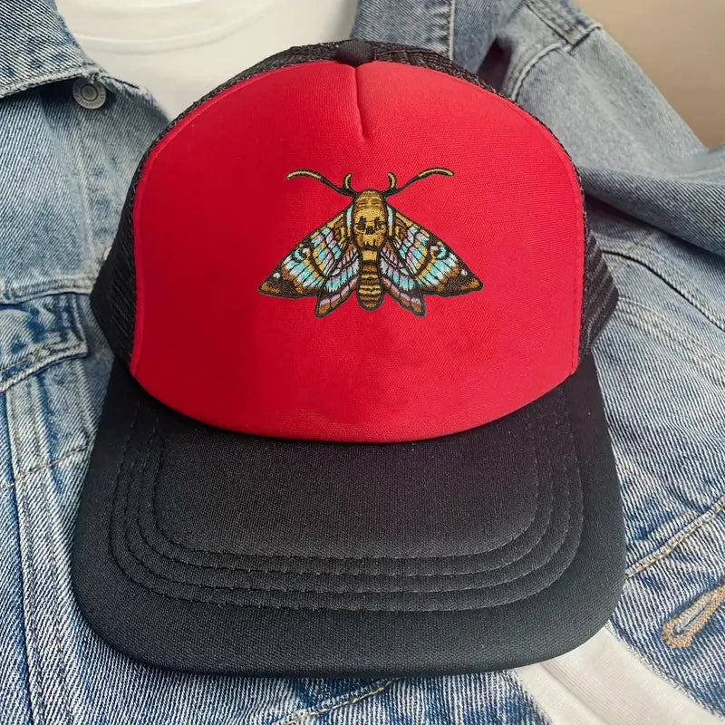 Colourful Skull Moth Embroidered Patch – Iron-On or Sew-On Fabric Badge