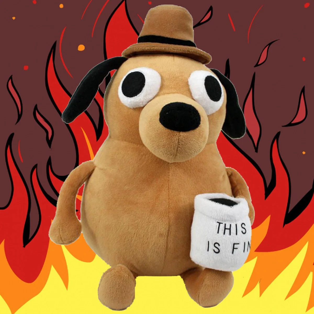 This Is Fine Coffee Meme Dog Animal Plush Toy Funny Novelty Gift Soft Stuffed Doll
