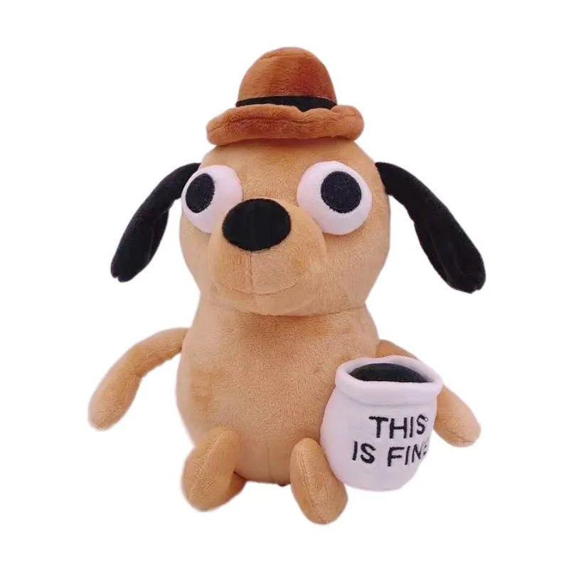 This Is Fine Coffee Meme Dog Animal Plush Toy Funny Novelty Gift Soft Stuffed Doll