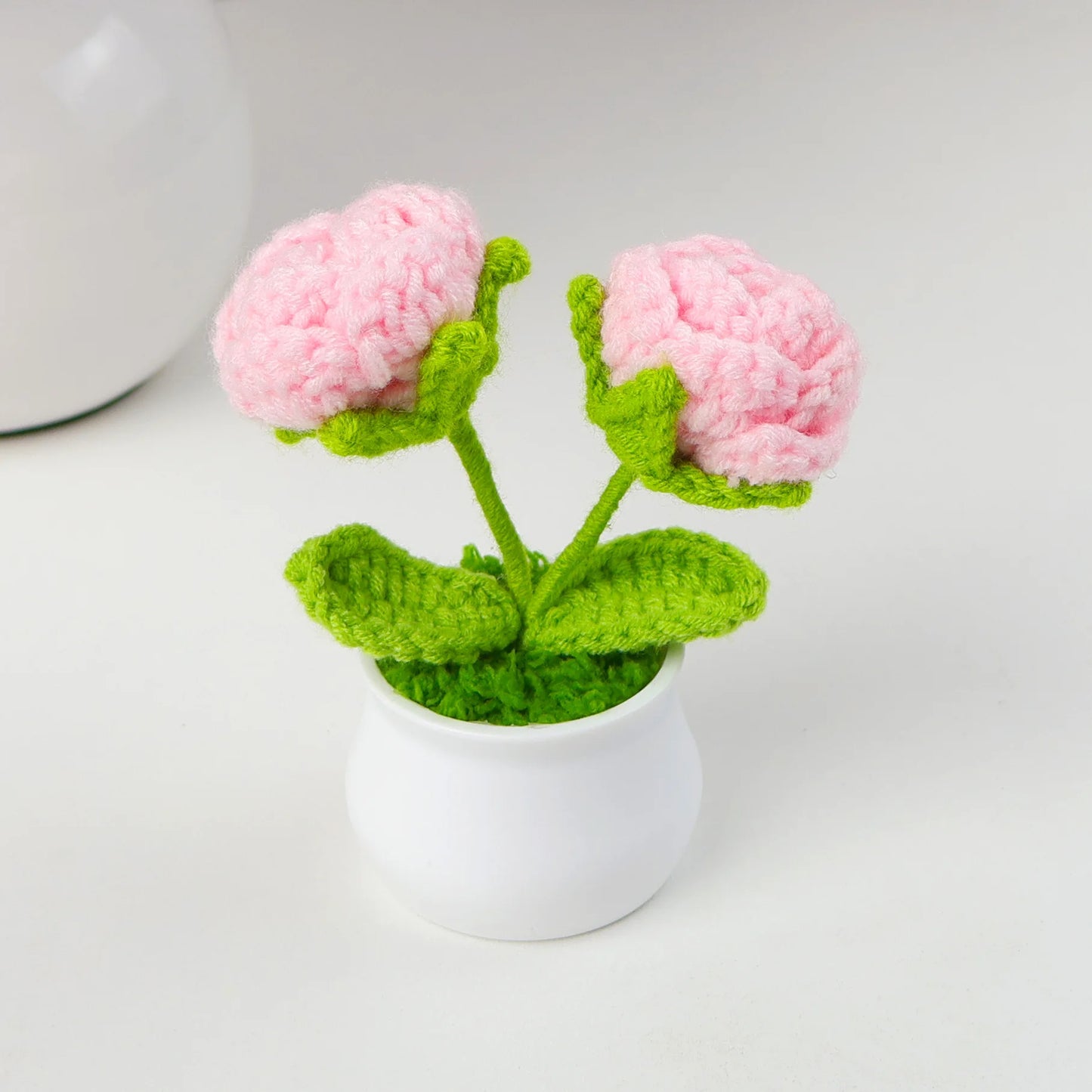 Crochet Knitted Artificial Flower Plant in Pot - Hand Woven Potted Desk Desktop Home Decor Gift Ornament