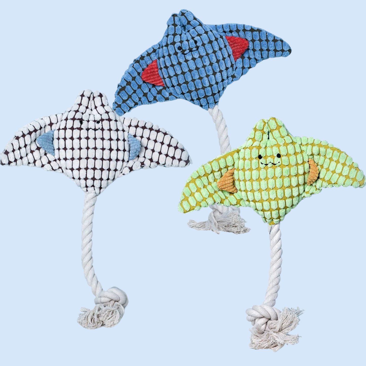 Manta-ray Squeaky Rope Dog Pet Toy – Tough Interactive Plush Toy for Small Medium Large Dog