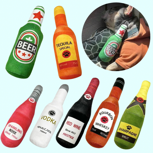 Funny Squeaky Dog Toy Beer Wine Alcohol Bottle Shaped Pet Dog Plush Toy Gift Comedy Novelty Fun Silly