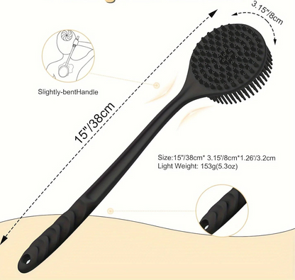 Black Silicone Body Brush – Long-Handle Shower Body Scrubber & Exfoliator