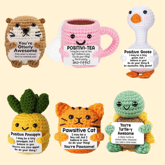 Crochet Knitted Positivity Pals Animals Cat Pineapple Tea Turtle Goose Otter - Emotional Support Gift Positivity Words of Encouragement Ornament - Perfect Gift