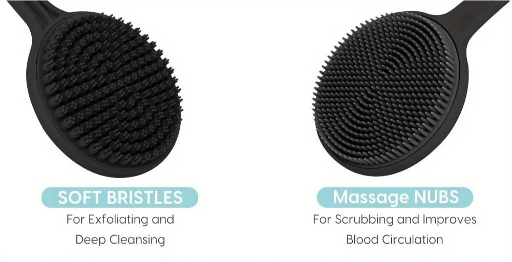 Black Silicone Body Brush – Long-Handle Shower Body Scrubber & Exfoliator