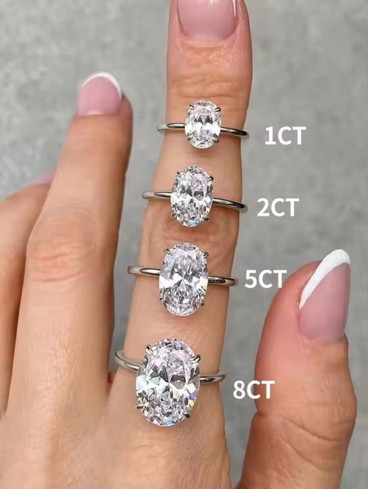 925 Sterling Silver / Golden Ring with Oval Zircon Gemstone – Womens Elegant Engagement Wedding Promise Band