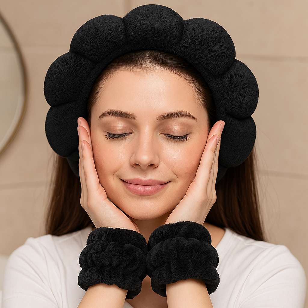3-Piece Spa Headband & Wristband Set – Ultra Soft Makeup & Skincare Accessories