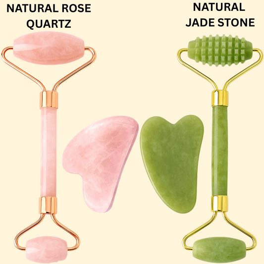 Rose Quartz Jade Roller & Gua Sha Set – Crystal Facial Massage Tools for Glow Lift Relaxation