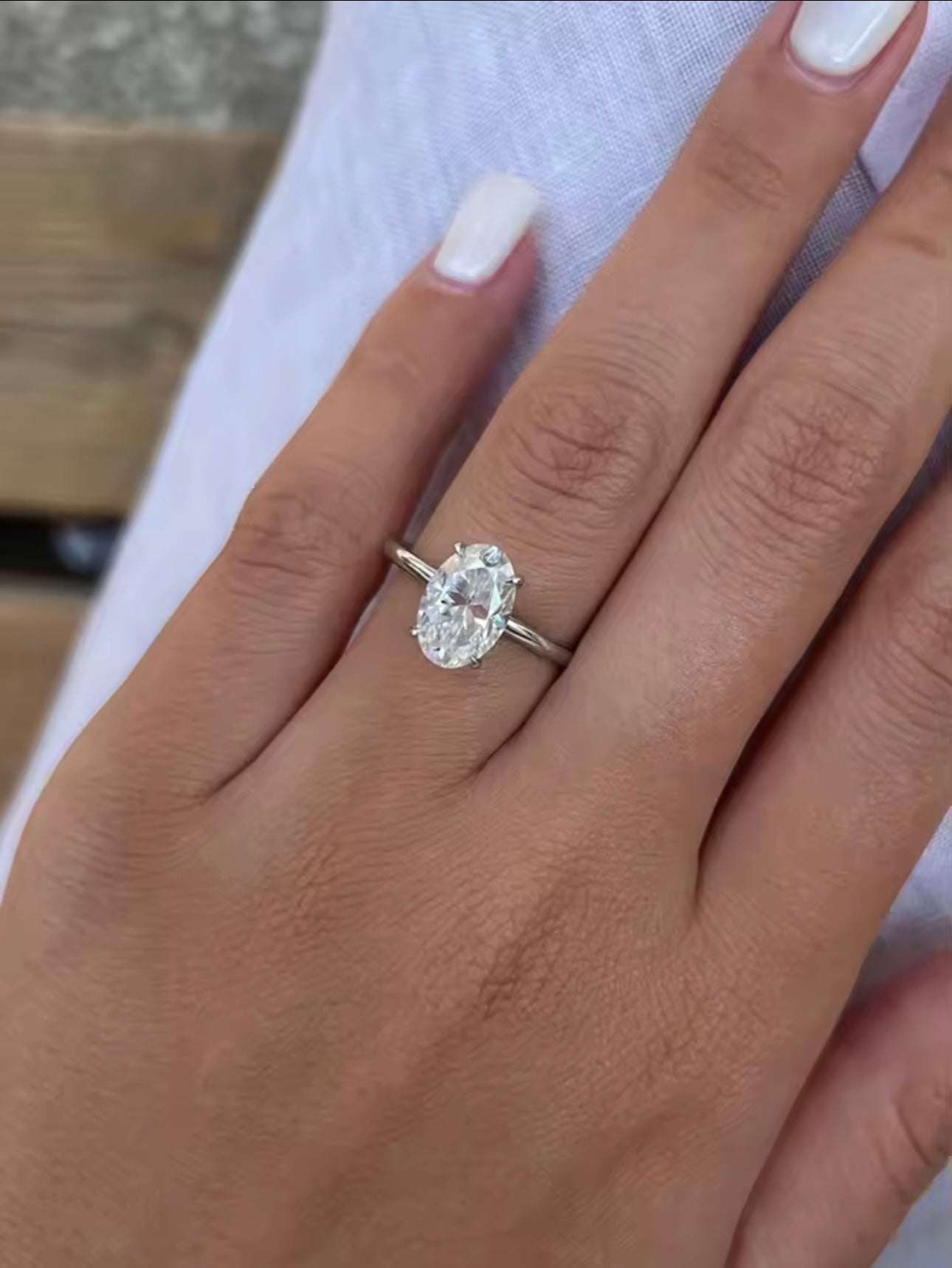 925 Sterling Silver / Golden Ring with Oval Zircon Gemstone – Womens Elegant Engagement Wedding Promise Band
