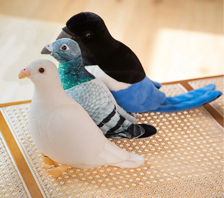 Lifelike 20cm Bird Plush – Dove, Pigeon & Magpie Designs