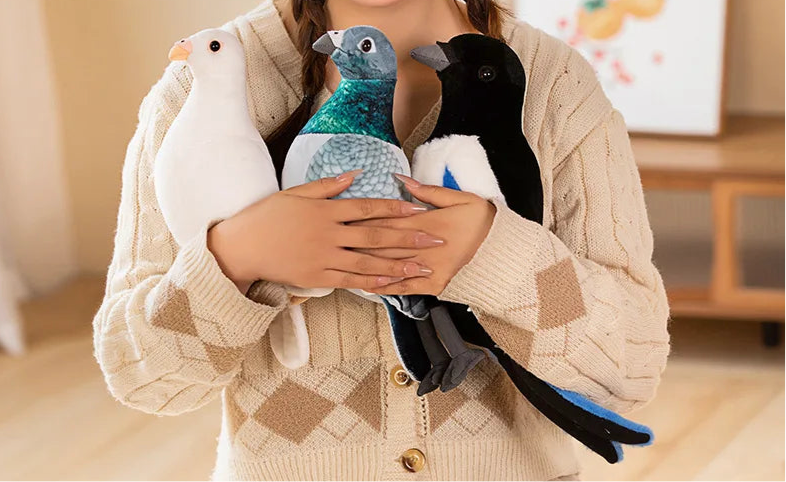 Lifelike 20cm Bird Plush – Dove, Pigeon & Magpie Designs