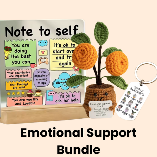 Mental Wellness Emotional Support Gift Bundle – Positivity Desk Set with Crochet Flower, Affirmation Keychain & Motivational Sign