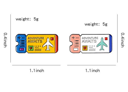 Cartoon Airplane Tickets Adventure Awaits Travel Lovers Enamel Brooch Lapel Pin Badge Novelty Gift