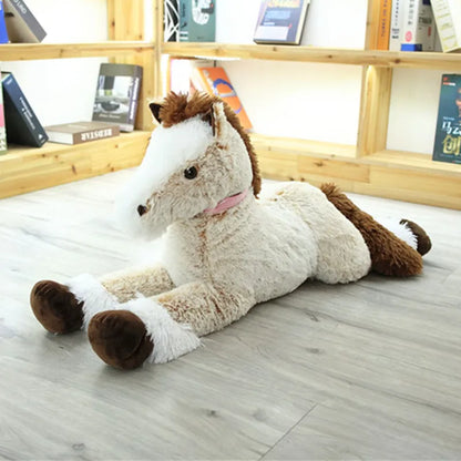 90cm Large Lying Horse Plush Soft Toy – Cuddly Grey or Brown