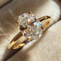 925 Sterling Silver / Golden Ring with Oval Zircon Gemstone – Womens Elegant Engagement Wedding Promise Band